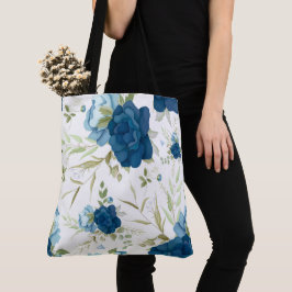 Bolso De Tela Patrón floral continuo de acuarela azul