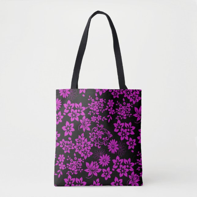 Bolso De Tela Patrón floral D02.pink.b Negro BG (Anverso)