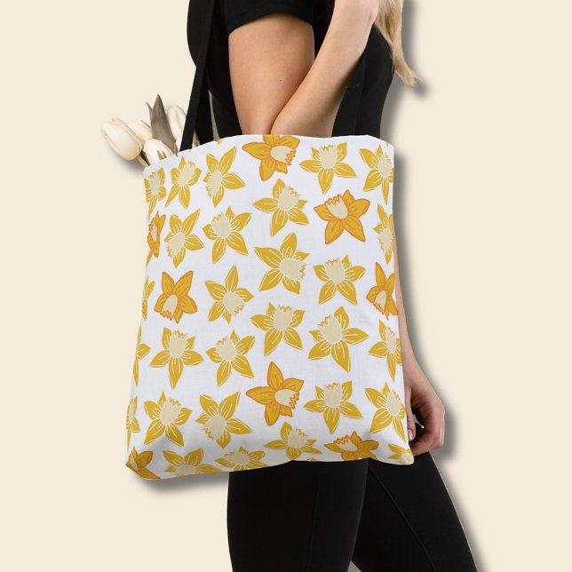 Bolso De Tela Patrón floral Daffodil amarillo primavera (Daffodil spring floral tote bag)