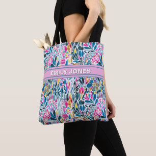 Bolso De Tela Patrón floral de acuarela vibrante personalizado