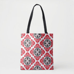 Bolso De Tela Patrón floral de azulejos. Arte popular florece. 