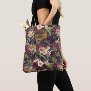 Bolso De Tela Patrón floral de color de agua boho - Monograma d