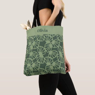 Bolso De Tela Patrón floral de coral abstracto verde salvia sin 