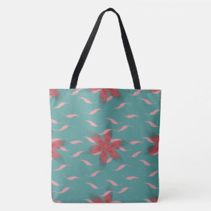Bolso De Tela Patrón floral de coral tropical sobre azul turques