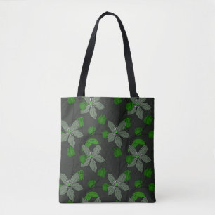 Bolso De Tela Patrón floral de flores étnicas retro verde elegan
