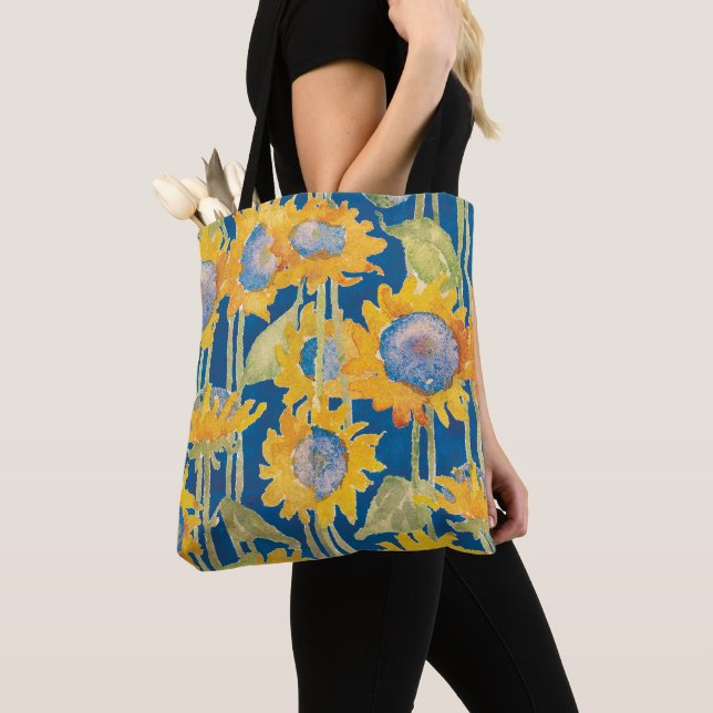 Bolso De Tela Patrón floral de girasol azul (Detalle)