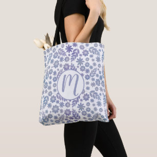 Bolso De Tela Patrón floral de gris y lavanda
