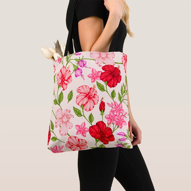 Bolso De Tela Patrón floral de Hibiscus y Plumeria tropical (Subido por el creador)