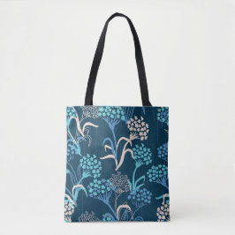 Bolso De Tela Patrón floral de hidrangea estilizada - Azul elega