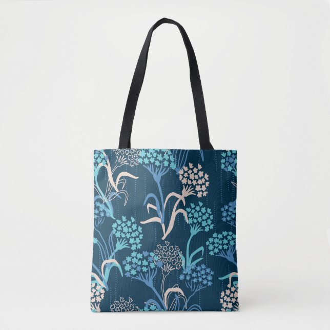 Bolso De Tela Patrón floral de hidrangea estilizada - Azul elega (Anverso)