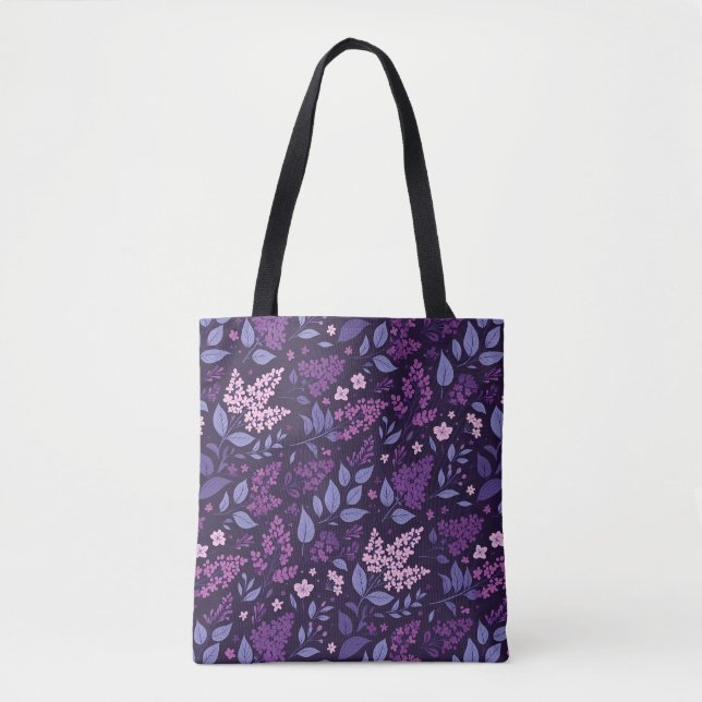Bolso De Tela Patrón floral de Lilac vibrante (Anverso)