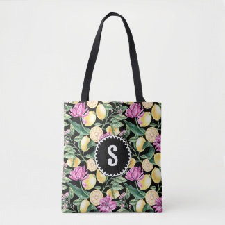 Bolso De Tela Patrón Floral de Limones y Tulipanes | Monograma d