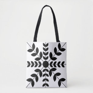 Bolso De Tela Patrón floral de mandala abstracto en blanco y neg