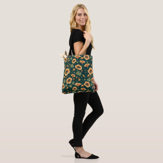 Bolso De Tela Patrón floral de nasturcio vibrante