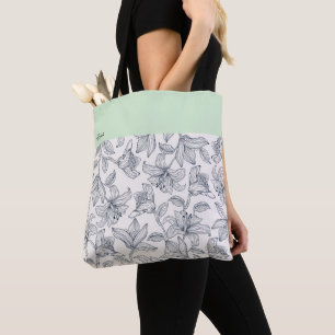 Bolso De Tela Patrón floral de nombre personalizado