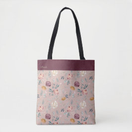 Bolso De Tela Patrón floral de nombre personalizado