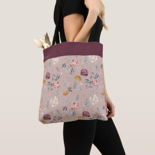 Bolso De Tela Patrón floral de nombre personalizado