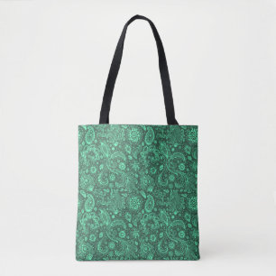 Bolso De Tela Patrón floral de paisley boho en verde batik