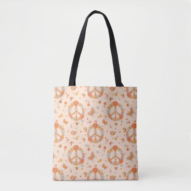 Bolso De Tela Patrón floral de paz naranja (Anverso)