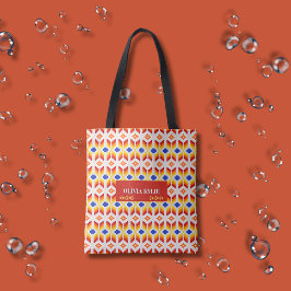 Bolso De Tela Patrón floral de píxeles geométricos en rojo naran