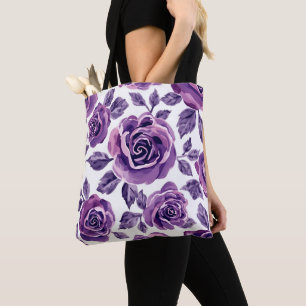 Bolso De Tela Patrón floral de rosa acuarela Lavanda y Violeta