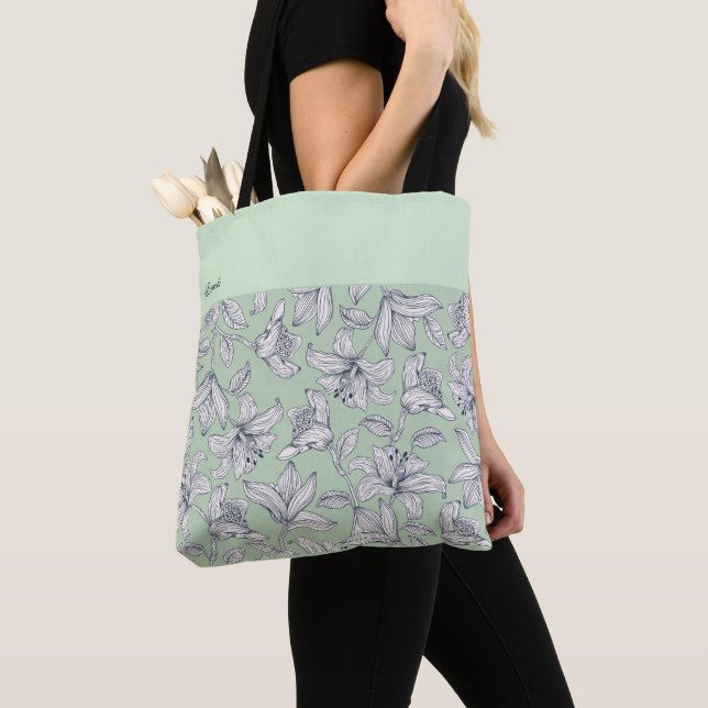 Bolso De Tela Patrón floral de salvia personalizado (Detalle)