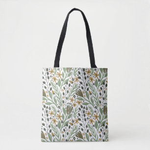 Bolso De Tela Patrón floral de sueño verde