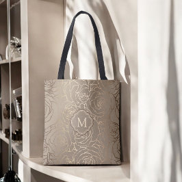 Bolso De Tela Patrón floral de tazas neutro con monograma