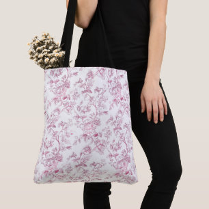 Bolso De Tela Patrón floral de Toile De Jouy rosa