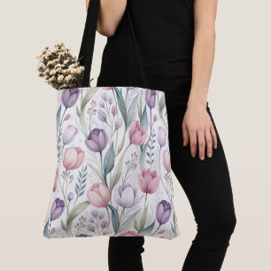 Bolso De Tela Patrón floral de tulipano escandinavo
