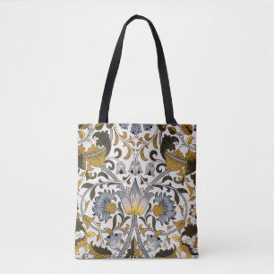 Bolso De Tela Patrón floral de William Morris Lodden: azul dorad