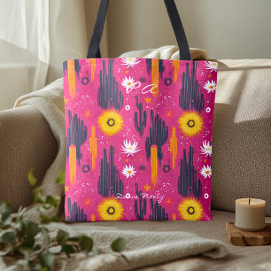 Bolso De Tela Patrón floral del desierto rosa – Cactus botánico