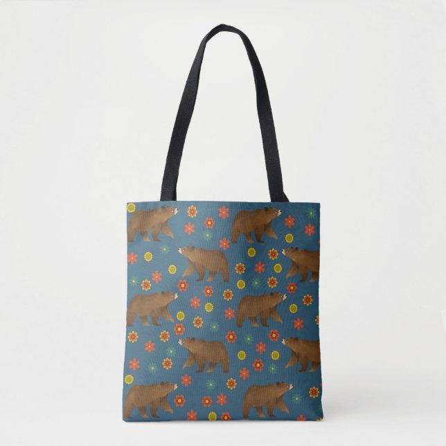Bolso De Tela Patrón floral del oso (Anverso)