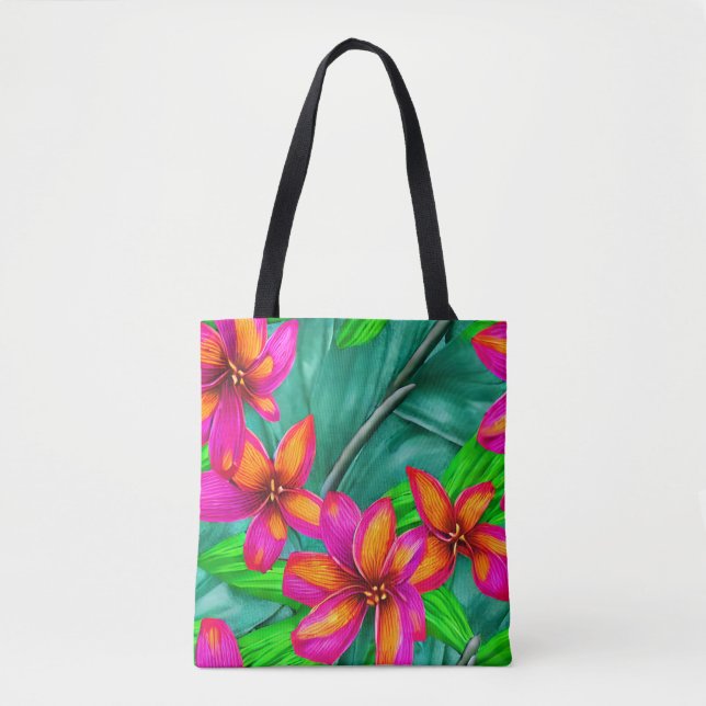 Bolso De Tela Patrón floral del paraíso tropical (Anverso)