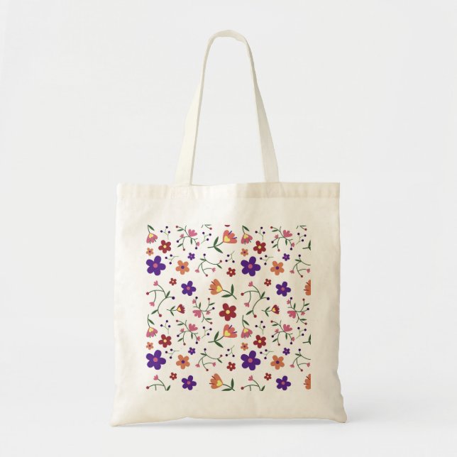 Bolso De Tela Patrón floral dibujado a mano (Frente)