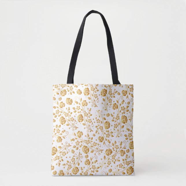 Bolso De Tela Patrón floral dorado de pintura (Anverso)