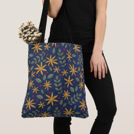 Bolso De Tela Patrón Floral Dorado Diseño Botánico