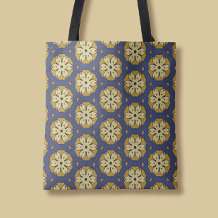 Bolso De Tela Patrón floral dorado y azul y lágrima