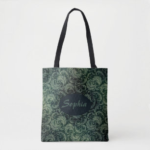 Bolso De Tela Patrón floral elegante adamascado verde
