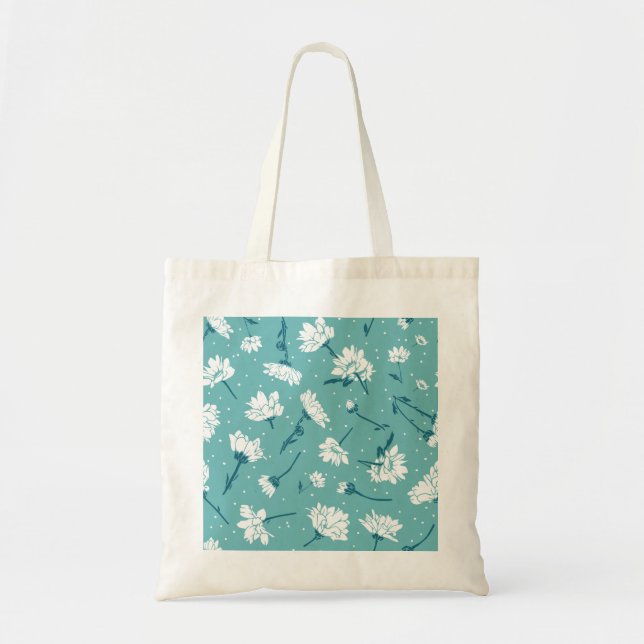 Bolso De Tela Patrón floral elegante - Botánico Verde azulado y  (Frente)