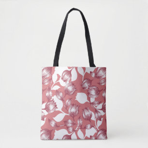 Bolso De Tela Patrón floral elegante de tulipanes rojos