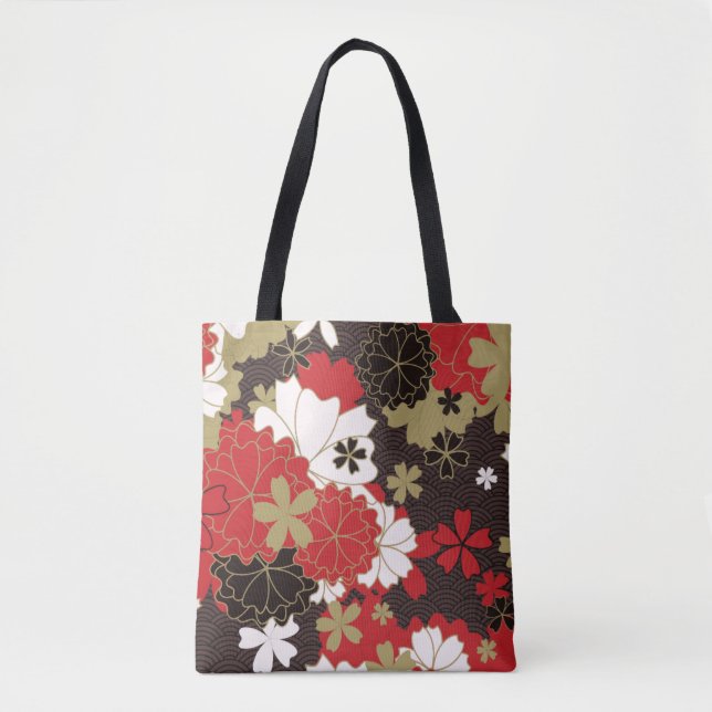 Bolso De Tela Patrón floral elegante sakura japonés (Anverso)