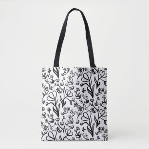 Bolso De Tela Patrón floral en blanco y negro