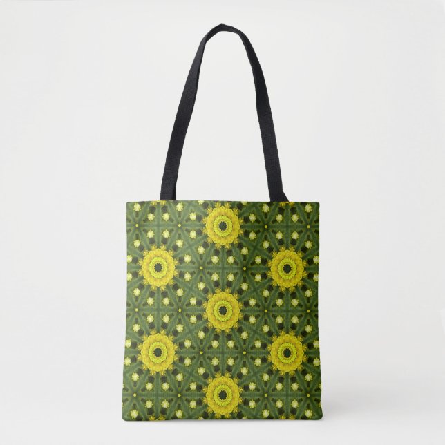 Bolso De Tela Patrón floral Kaleidoscope Green Golden Sunburst (Anverso)
