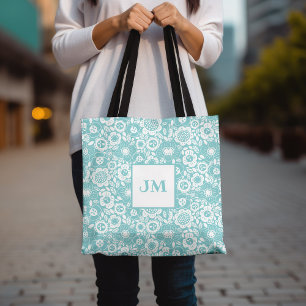 Bolso De Tela Patrón floral mod con iniciales