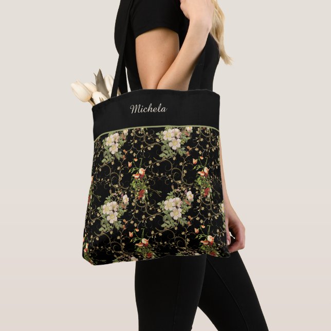 Bolso De Tela Patrón floral Monogramado Tote Bag (Detalle)
