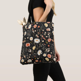 Bolso De Tela patrón floral negro de flores silvestres