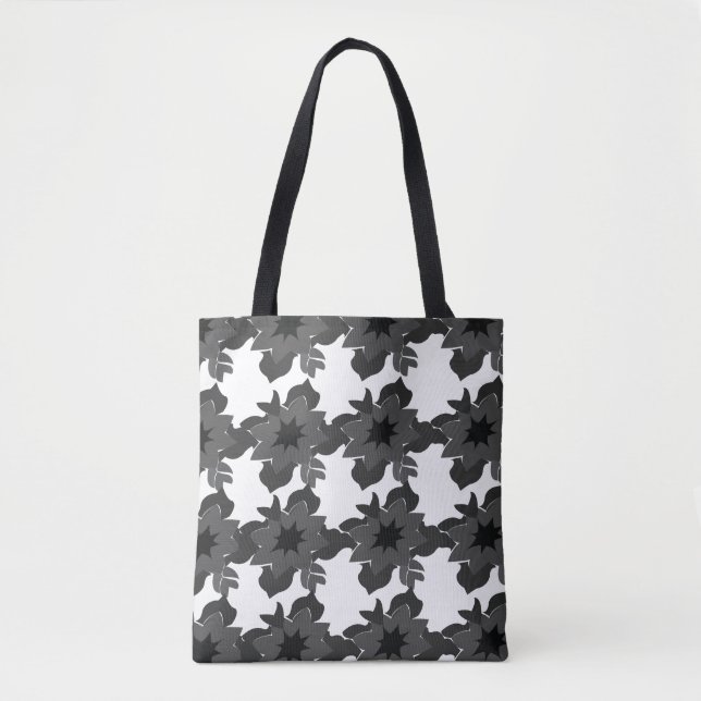 Bolso De Tela Patrón floral negro gris moderno abstracto (Anverso)