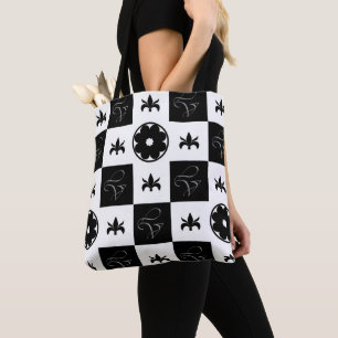 Bolso De Tela Patrón floral negro y blanco de estilo controlado
