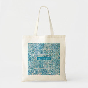 Bolso De Tela Patrón floral Ornamental Azul y Blanco